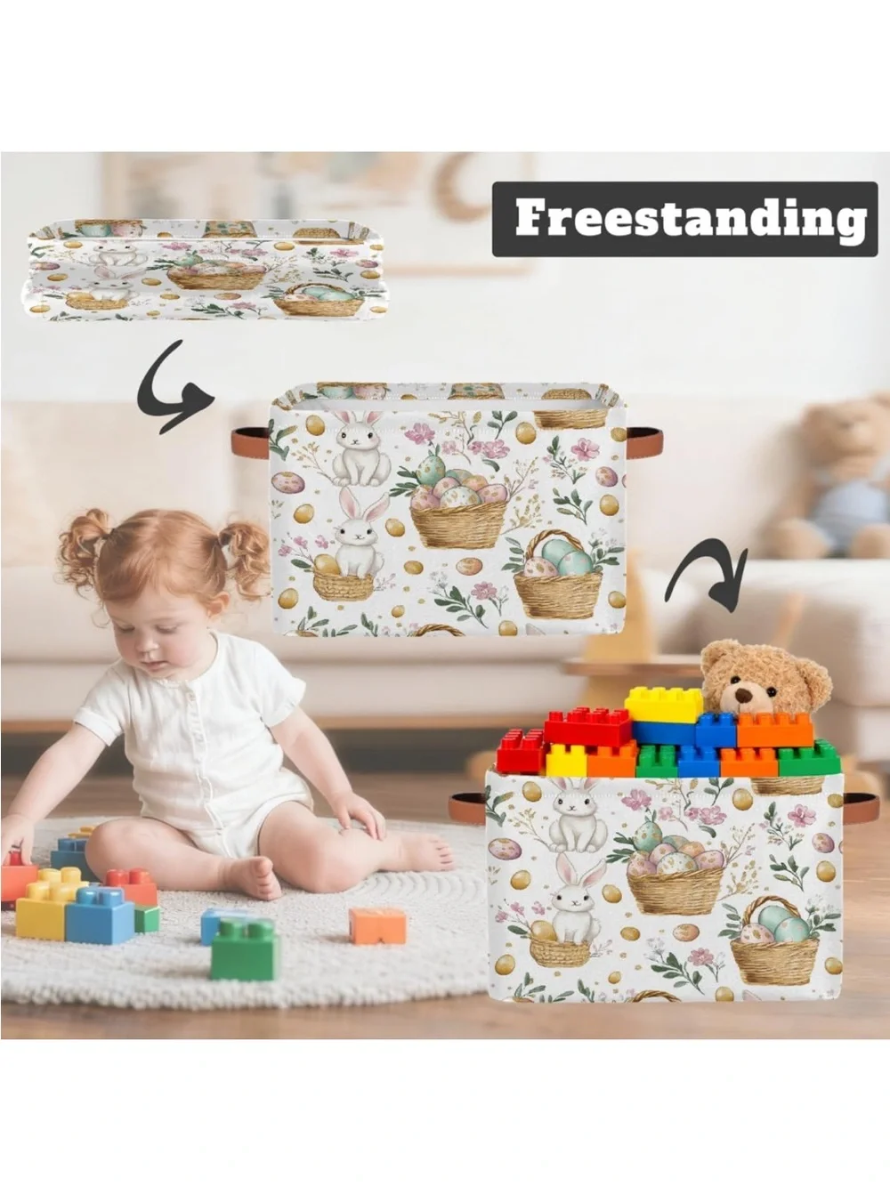 Rectangular Storage  Easter Bunnies And Eggs Fabric Shelf collapsible basket